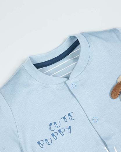 Cute Puppy Toy Appliqued Half Sleeve Romper