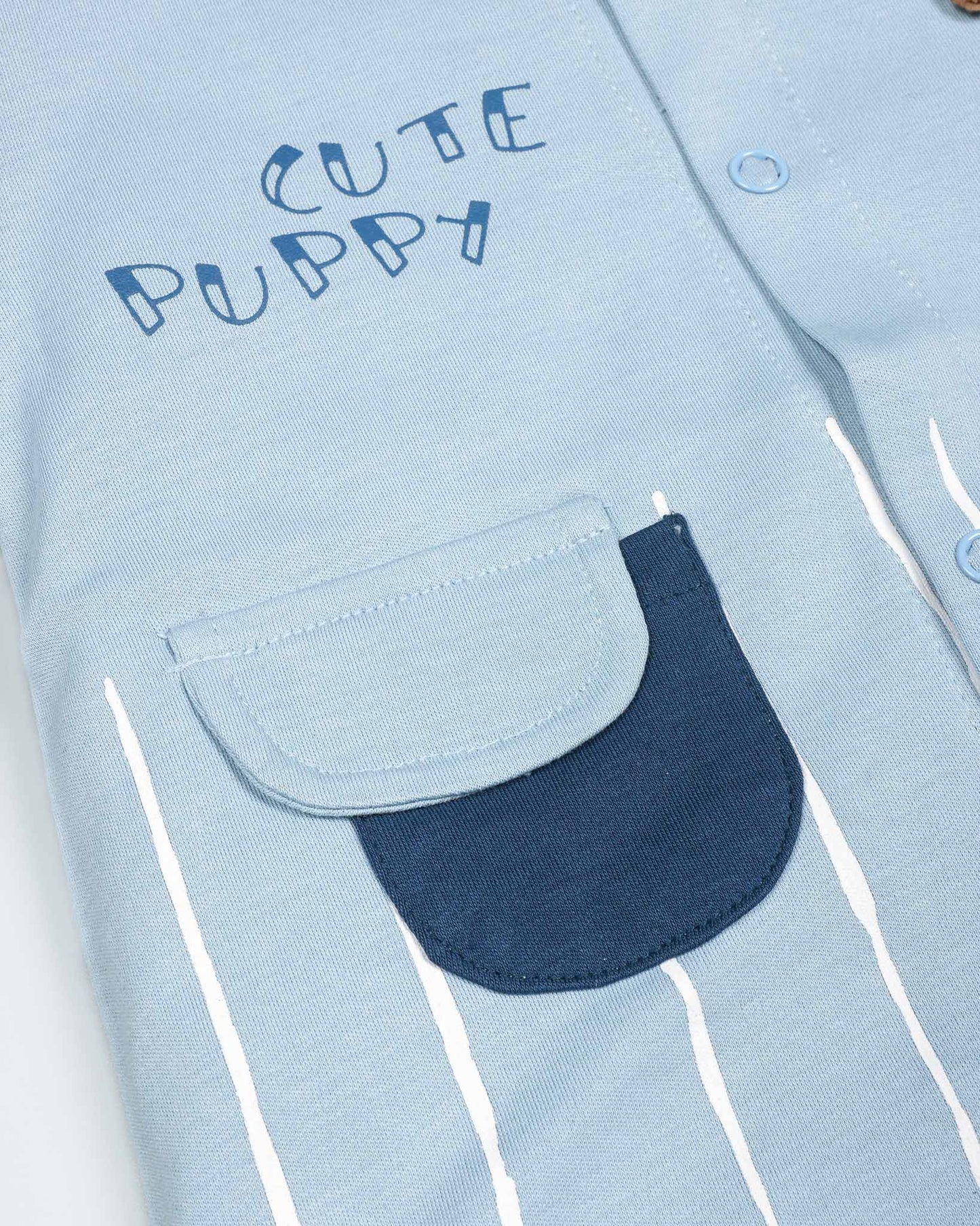 Cute Puppy Toy Appliqued Half Sleeve Romper