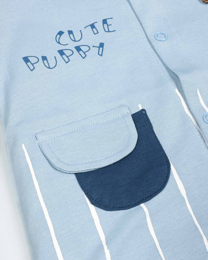 Cute Puppy Toy Appliqued Half Sleeve Romper