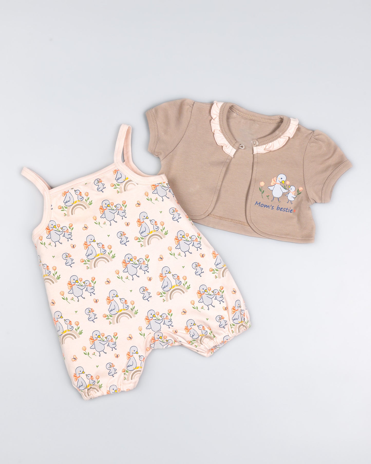 Mom Bestie Printed Romper With Shrug