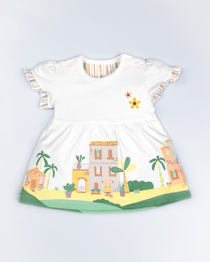 Urban City View Printed Frock With Bloomers