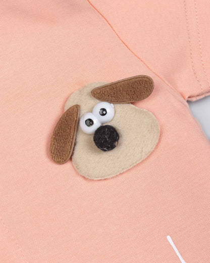 Cute Puppy Toy Appliqued Half Sleeve Romper
