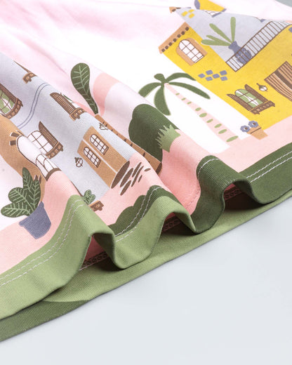 Urban City View Printed Frock With Bloomers