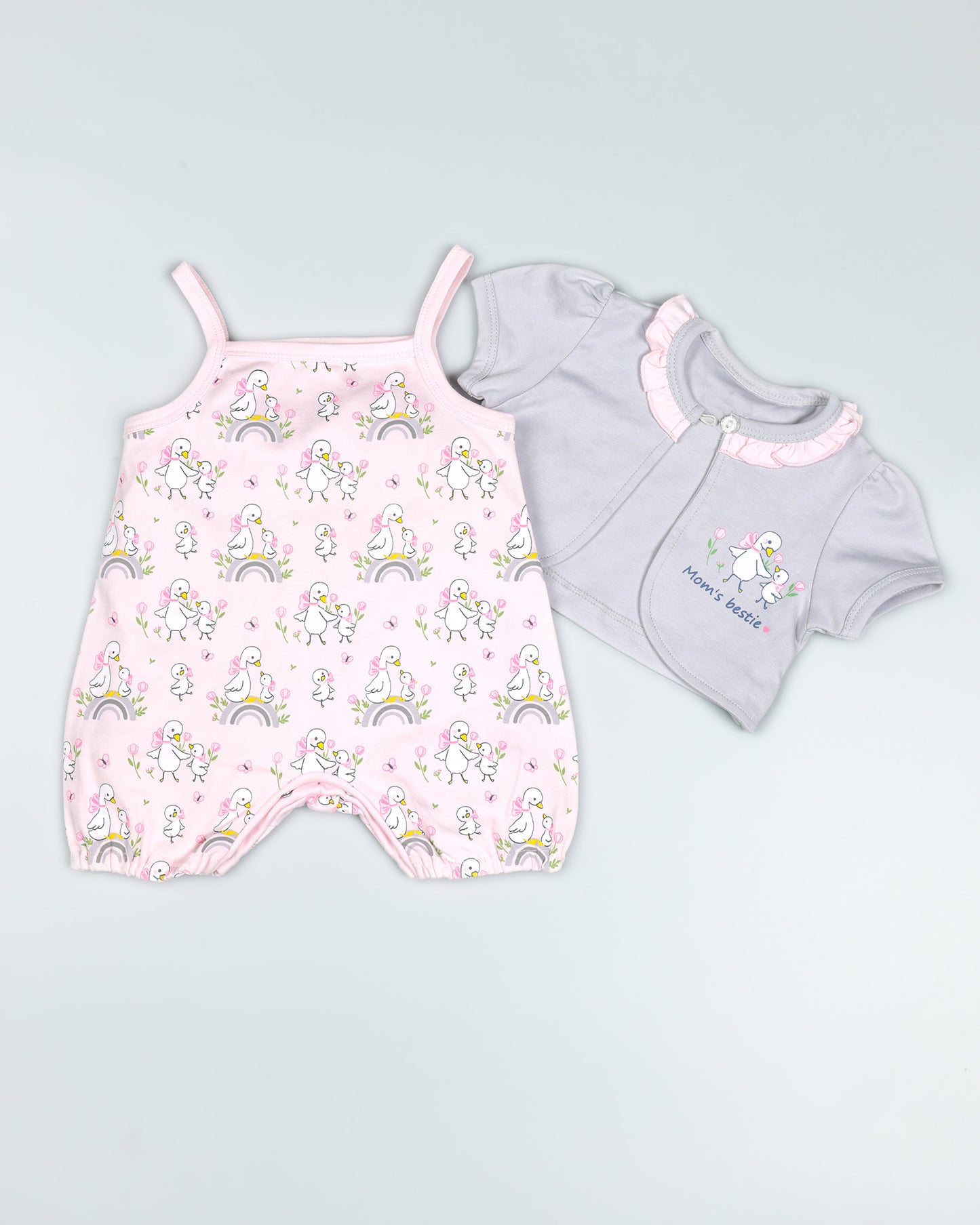 Mom Bestie Printed Romper With Shrug