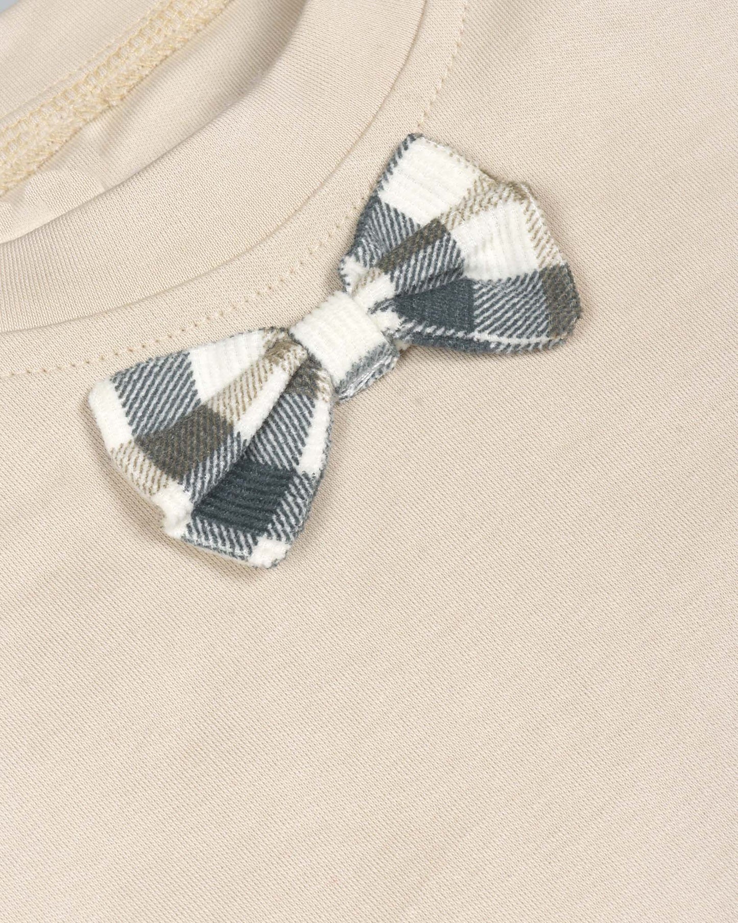 Check Textured Printed Gallis Suit With Bow Tie Detail