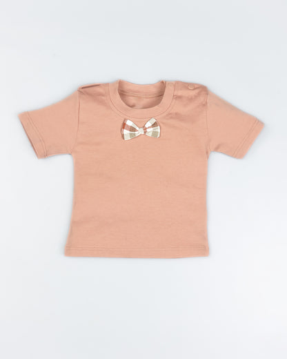 Check Textured Printed Gallis Suit With Bow Tie Detail