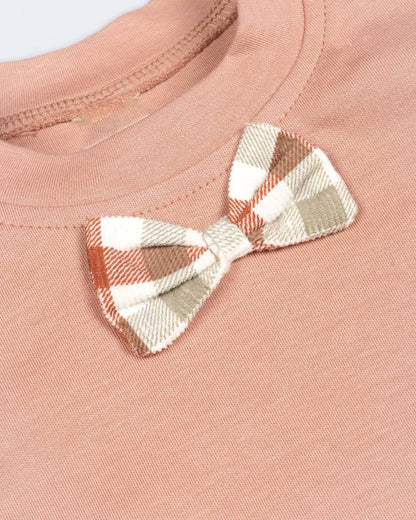 Check Textured Printed Gallis Suit With Bow Tie Detail