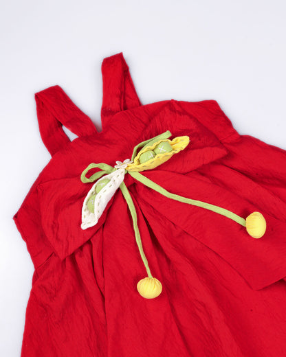 Halter Neck Big Bow A Line Flair Frock With Pea Pod Detail