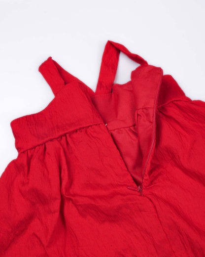 Halter Neck Big Bow A Line Flair Frock With Pea Pod Detail