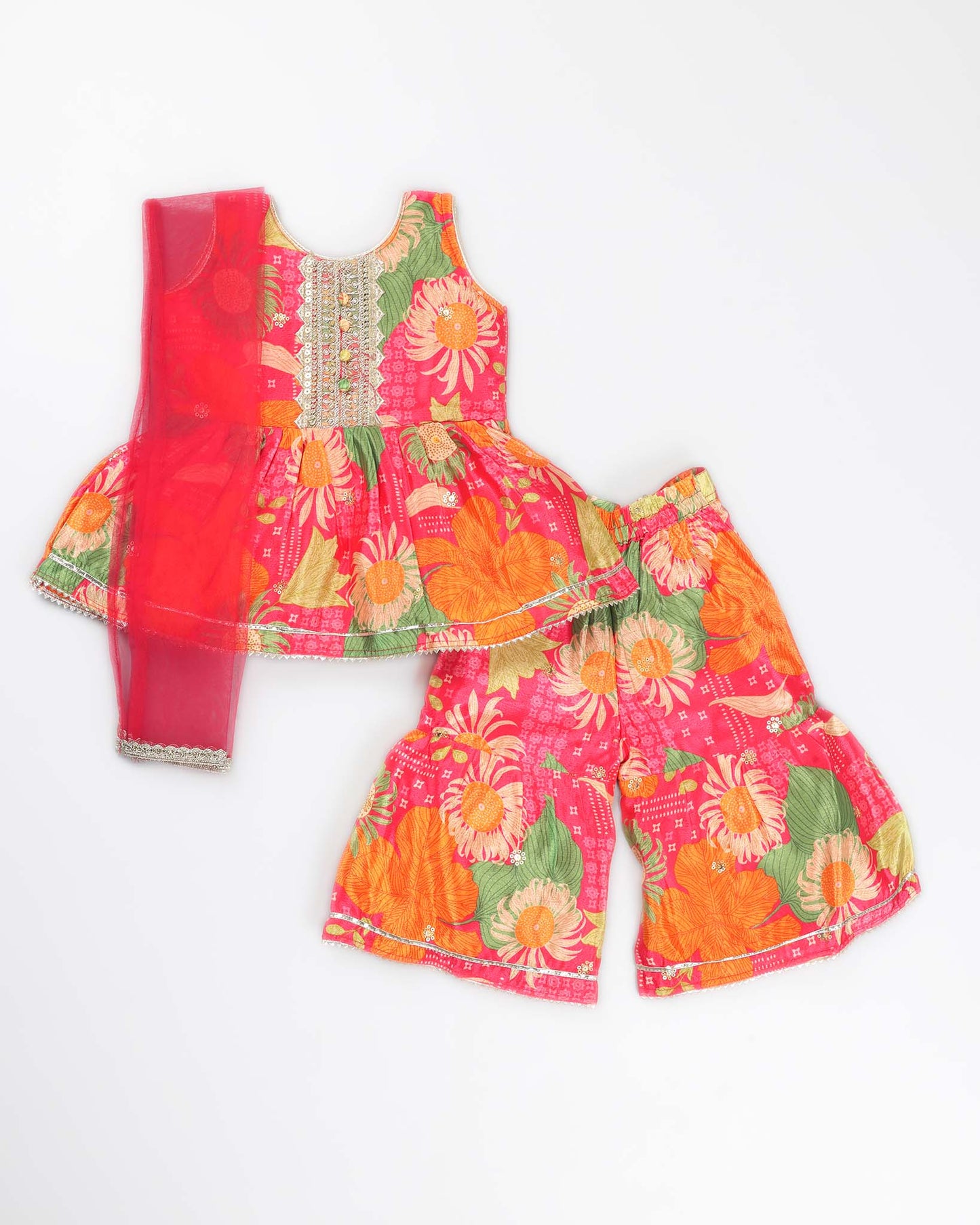 Floral Jaipuri Printed & Embroidered Sharara Set