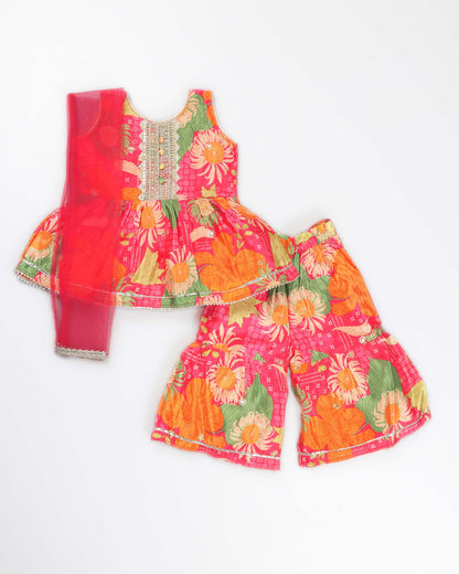 Floral Jaipuri Printed & Embroidered Sharara Set