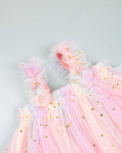 Star Foil Printed Dual Tone Tulle Frock