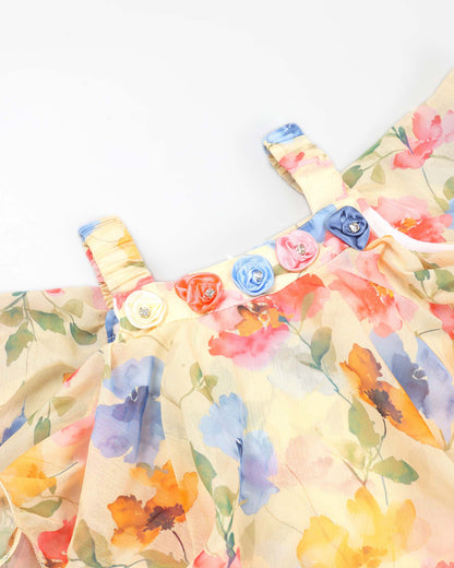 Multicolour Floral Printed Sleeveless Dress With Hat