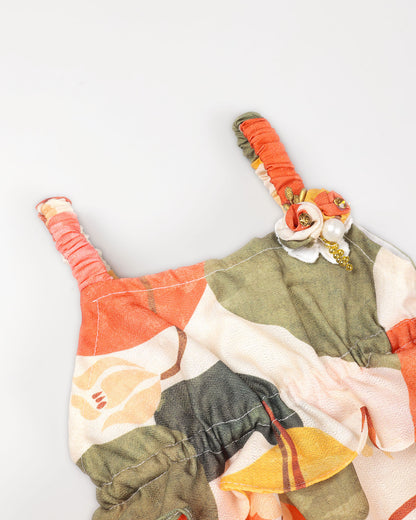 Water Abstract Printed Peplum Top With 3/4 Pant & Hat