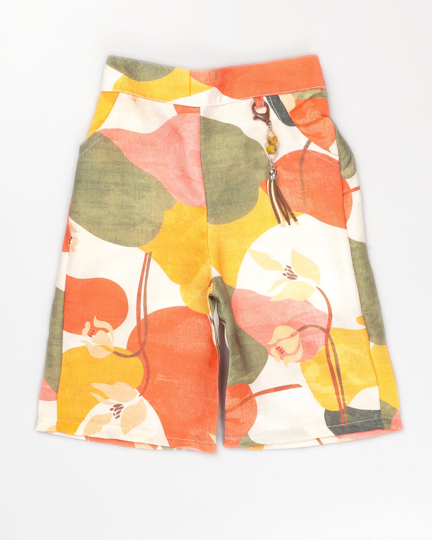 Water Abstract Printed Peplum Top With 3/4 Pant & Hat