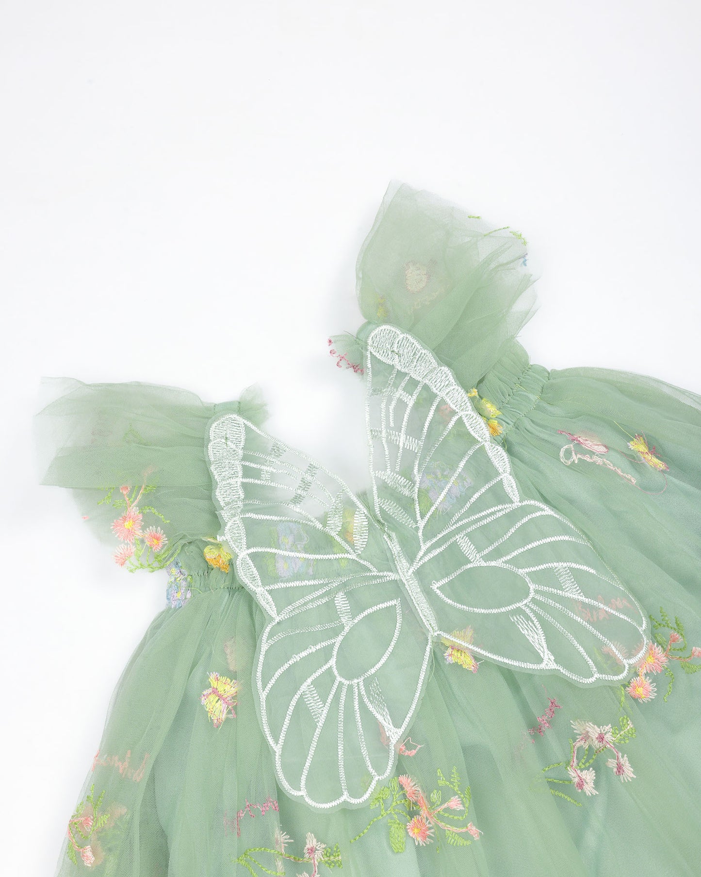 Flower Embroidered Tulle Frock With Butterfly Details