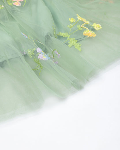Flower Embroidered Tulle Frock With Butterfly Details