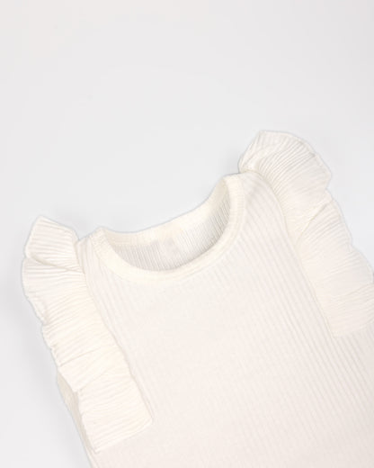Frill Top With Textured Printed Skirt & Belt Detail