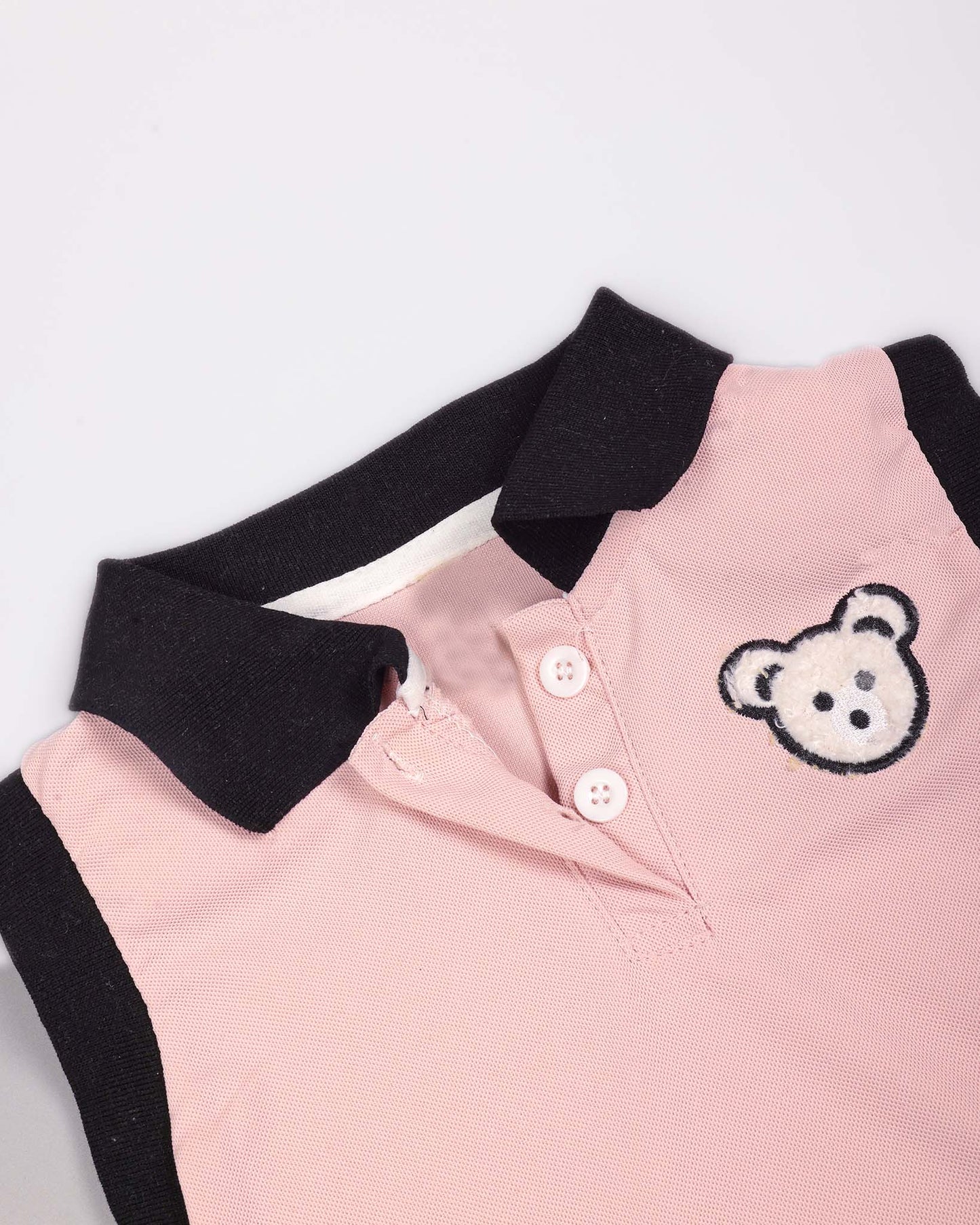 Bear Face Appliqued Tennis Dress With Contrasting Collar