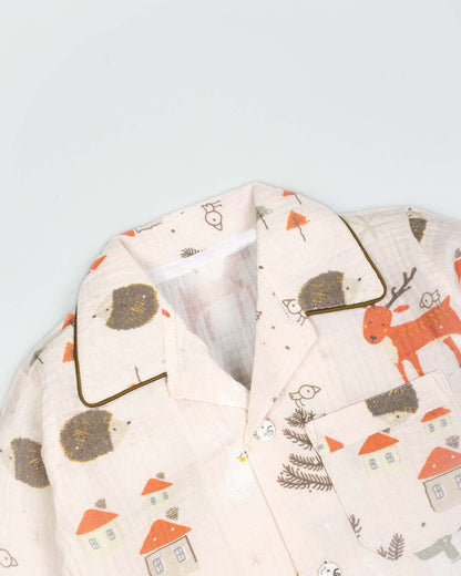 Nordic Winter Animal Printed Muslin Night Suit