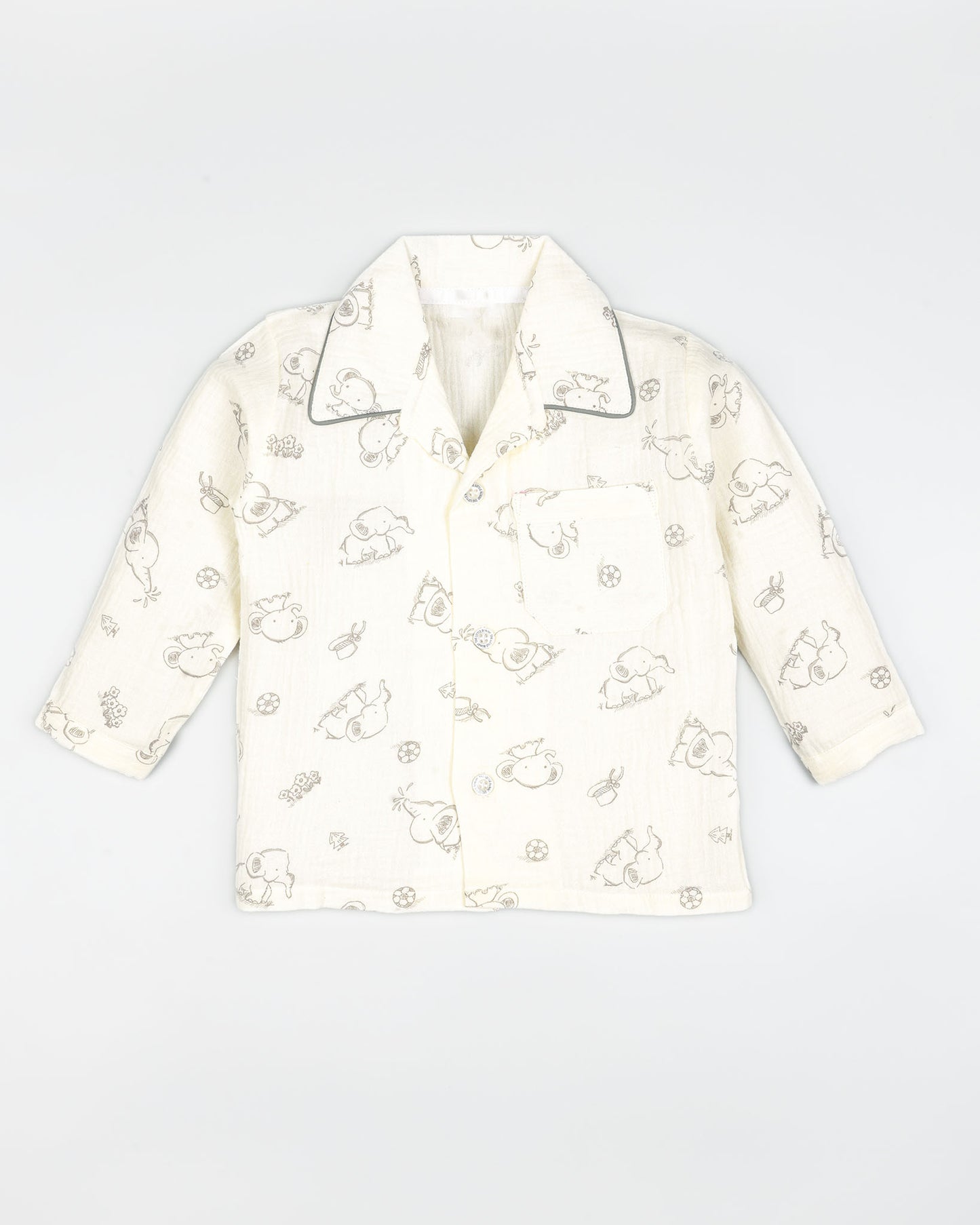 Baby Elle Doodle Printed Muslin Night Suit - Oatmeal