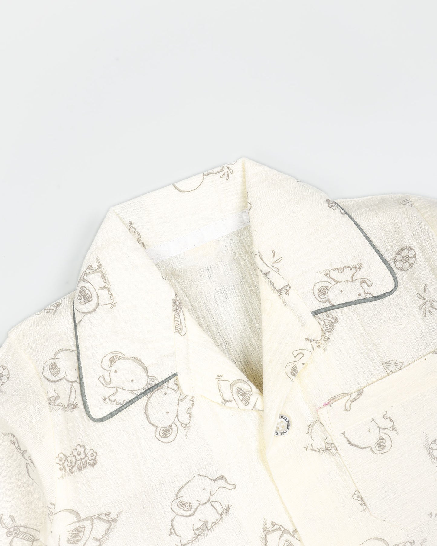 Baby Elle Doodle Printed Muslin Night Suit - Oatmeal