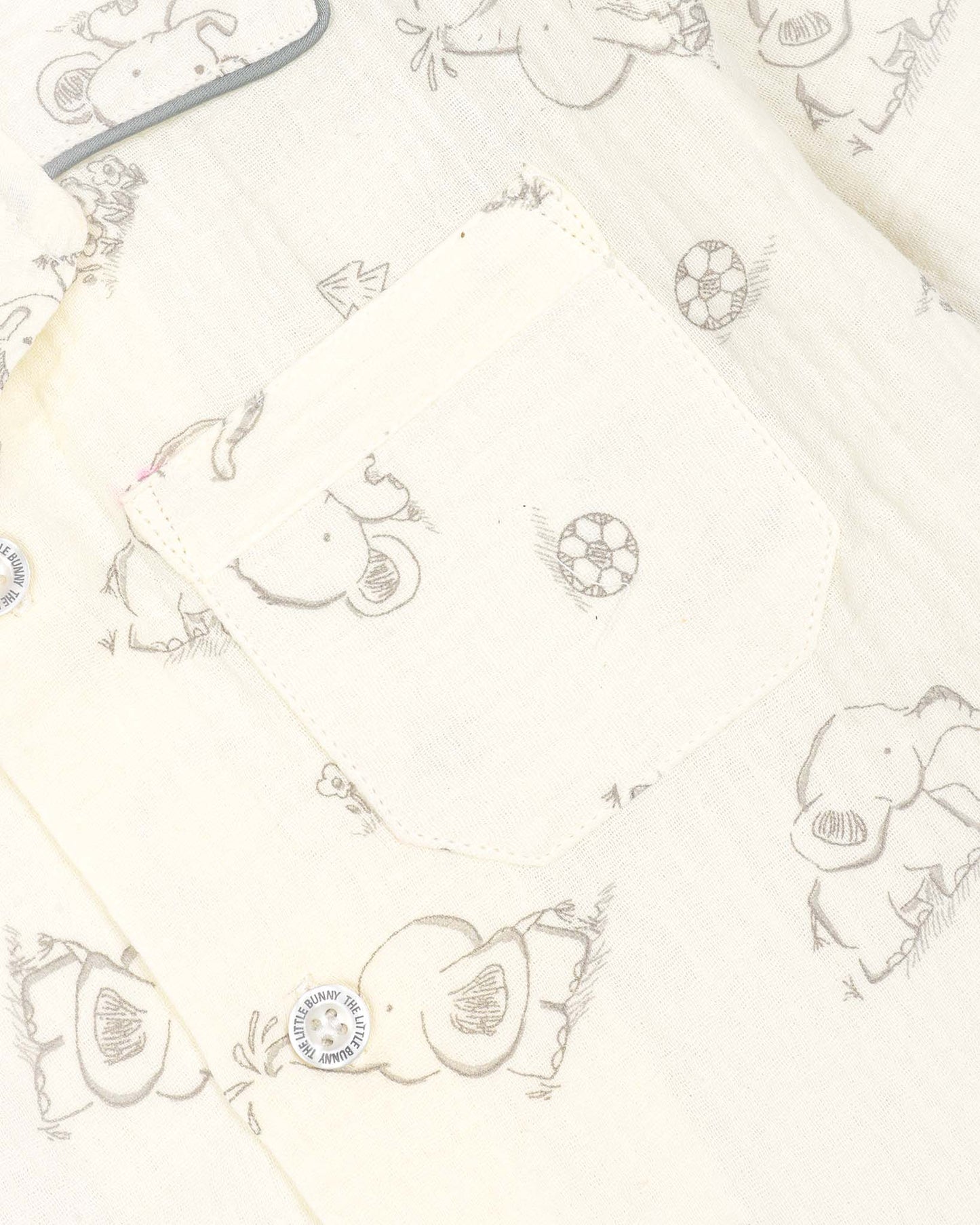 Baby Elle Doodle Printed Muslin Night Suit - Oatmeal