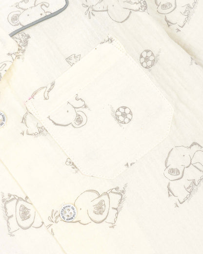 Baby Elle Doodle Printed Muslin Night Suit - Oatmeal