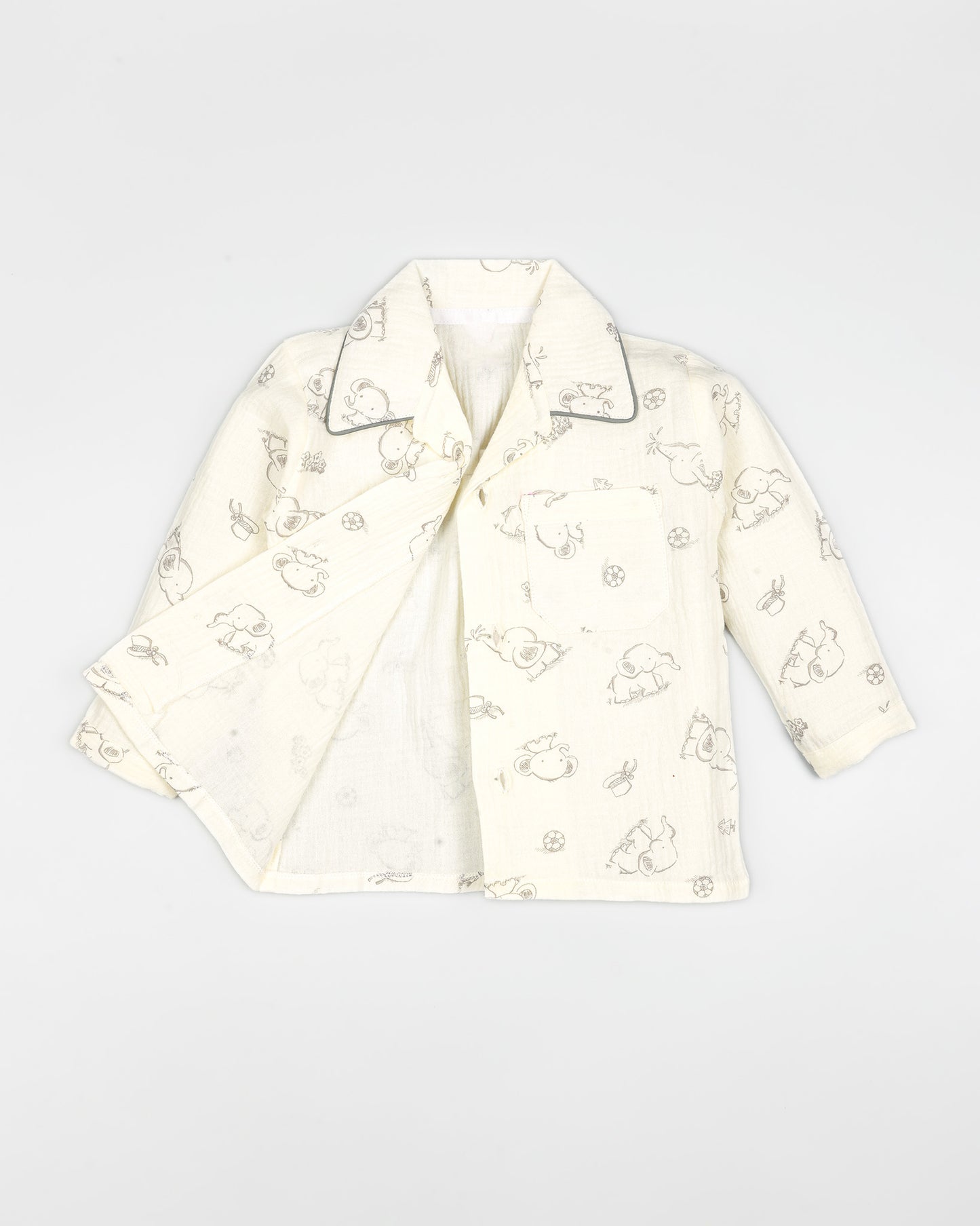 Baby Elle Doodle Printed Muslin Night Suit - Oatmeal