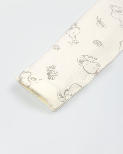 Baby Elle Doodle Printed Muslin Night Suit - Oatmeal