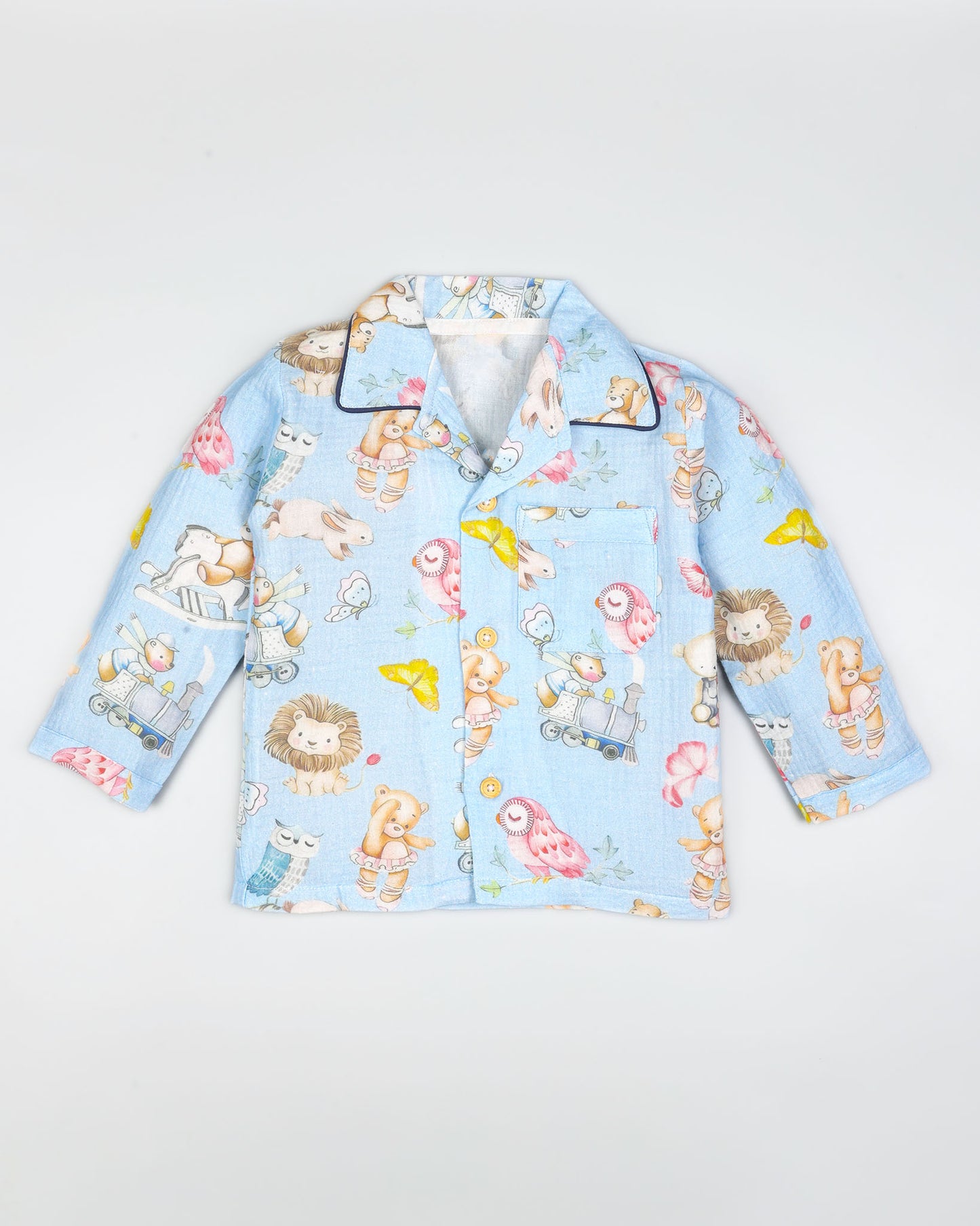 Baby Bear Life Printed Muslin Night Suit - Baby Blue