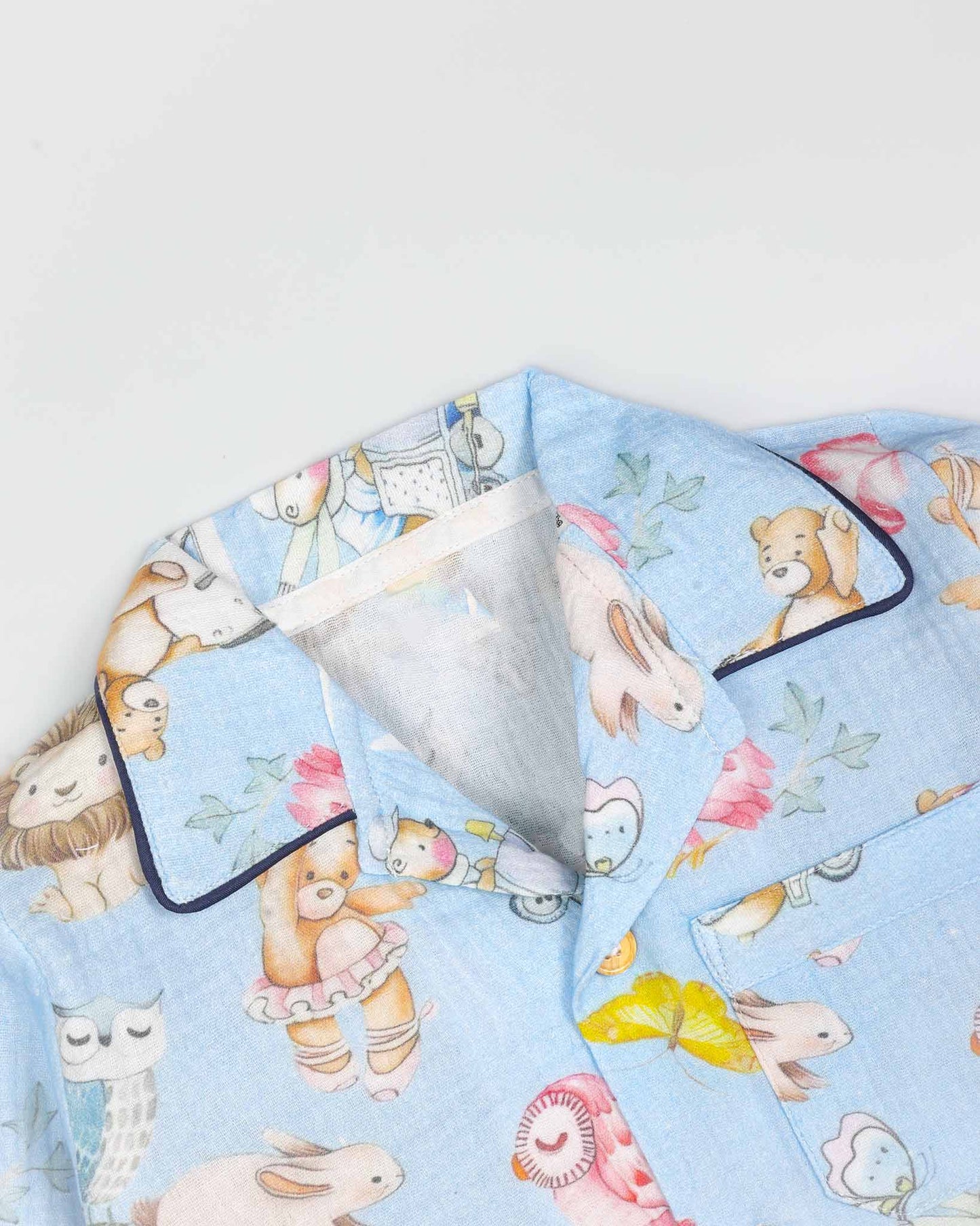 Baby Bear Life Printed Muslin Night Suit - Baby Blue
