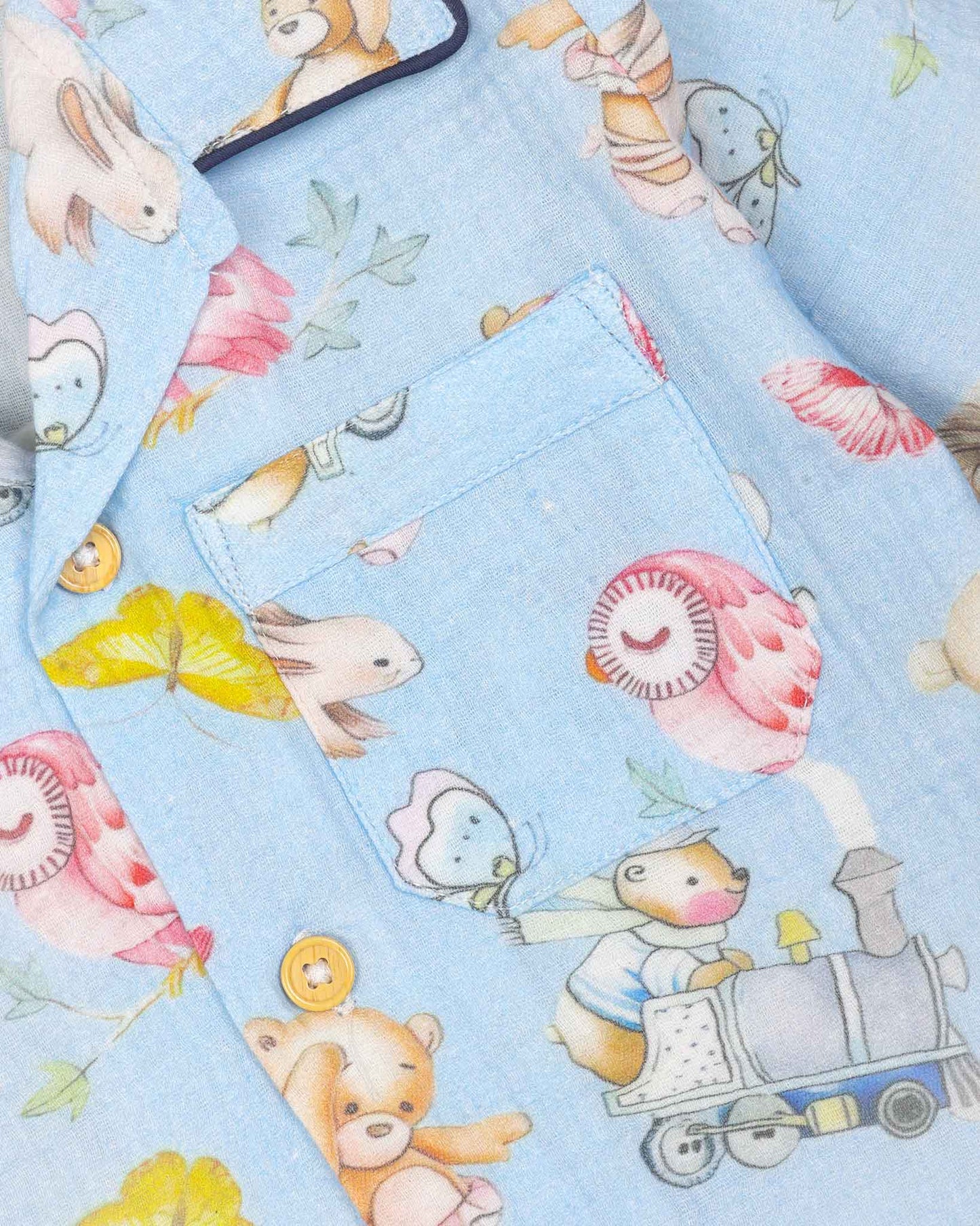 Baby Bear Life Printed Muslin Night Suit - Baby Blue