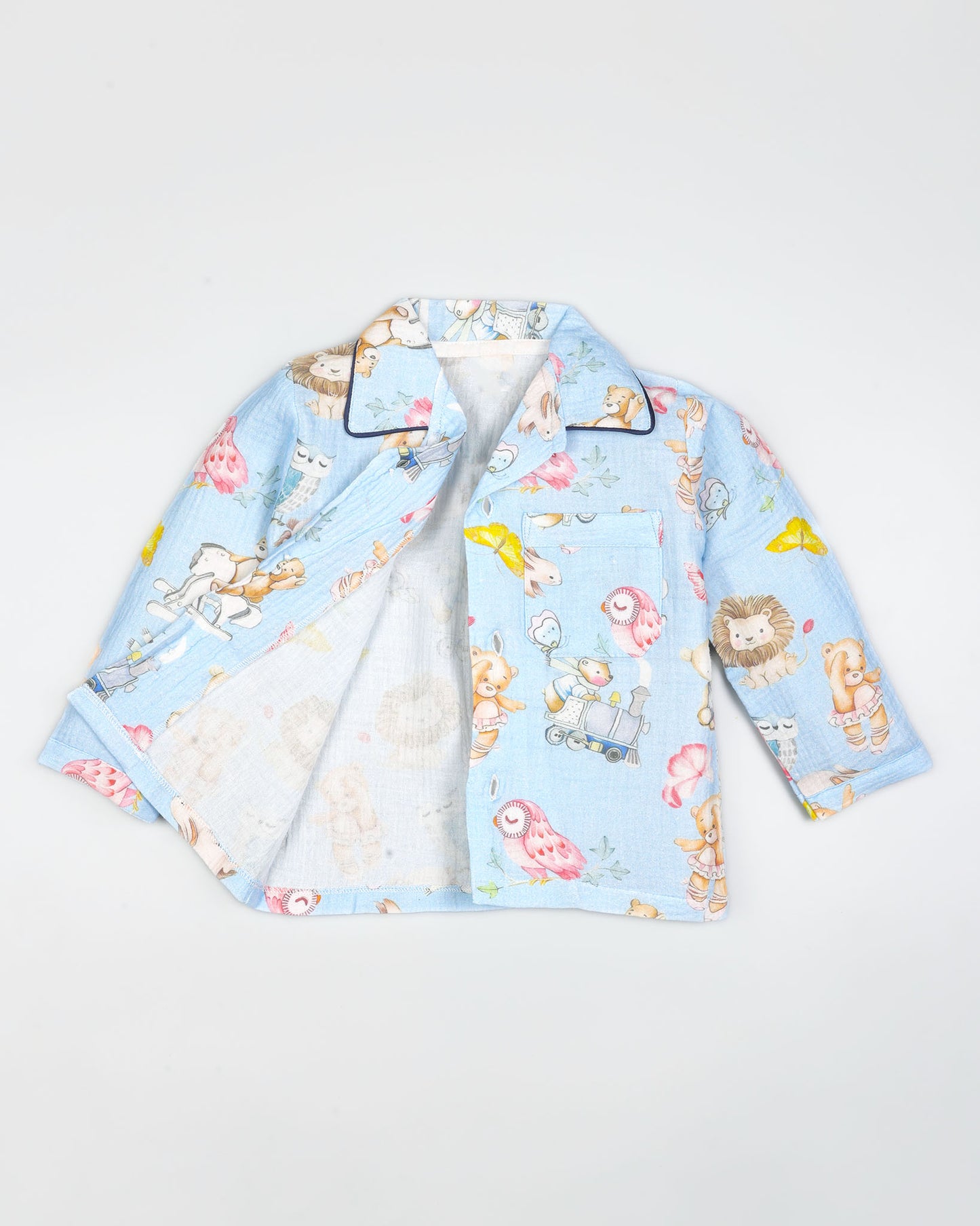 Baby Bear Life Printed Muslin Night Suit - Baby Blue