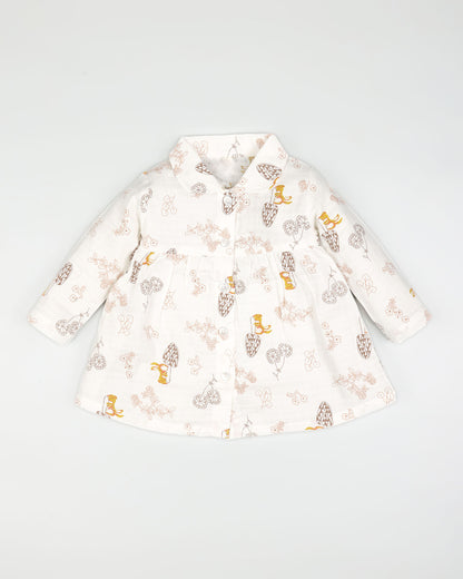 Pine Tree Printed Check Muslin Night Suit - Natural