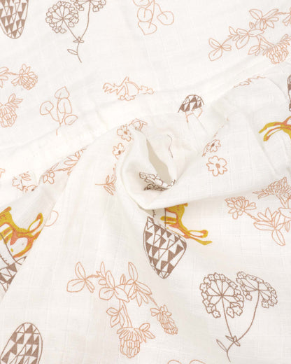 Pine Tree Printed Check Muslin Night Suit - Natural