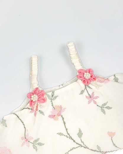 Floral Embroidered Flared Top With Pleated Plazo