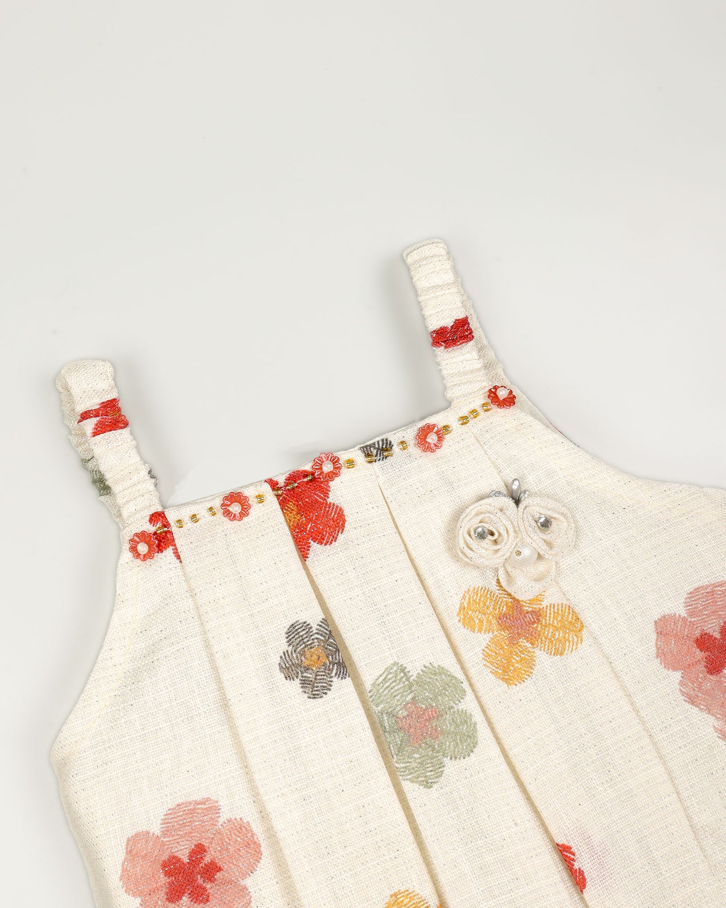 Rustic Flower Printed Strap Pleated Top With 3/4 Pants