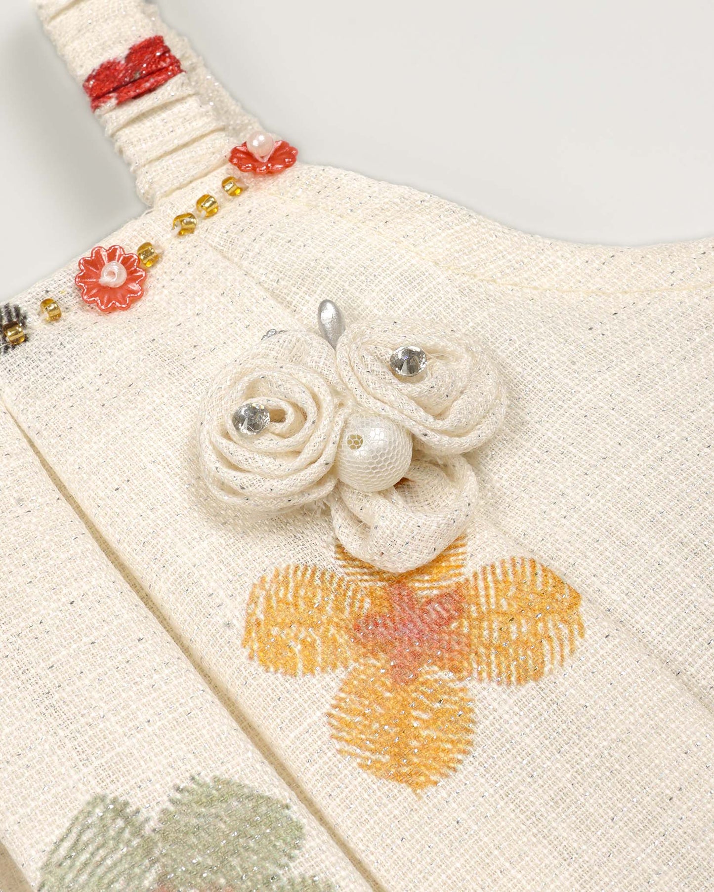 Rustic Flower Printed Strap Pleated Top With 3/4 Pants
