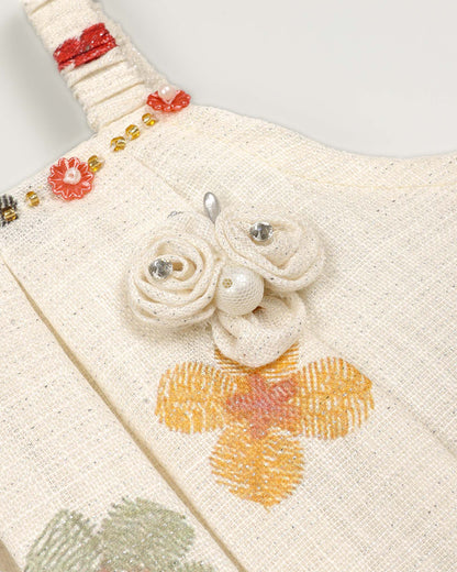 Rustic Flower Printed Strap Pleated Top With 3/4 Pants