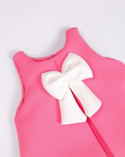 Sleeveless A-Line Frock With Contrasting Bow Details
