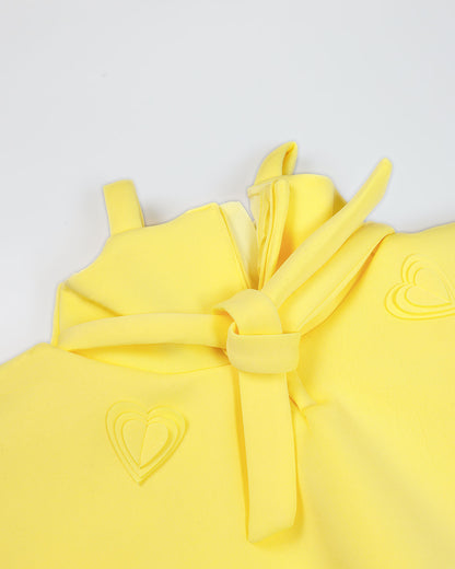 3d Heart Applique Sleeveless Frock With Big Bow