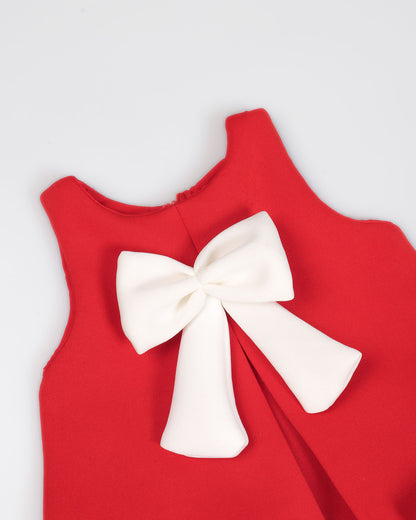 Sleeveless A-Line Frock With Contrasting Bow Details