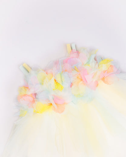 Floral 3d Ruffel Tulle Overlapping Frock Dress