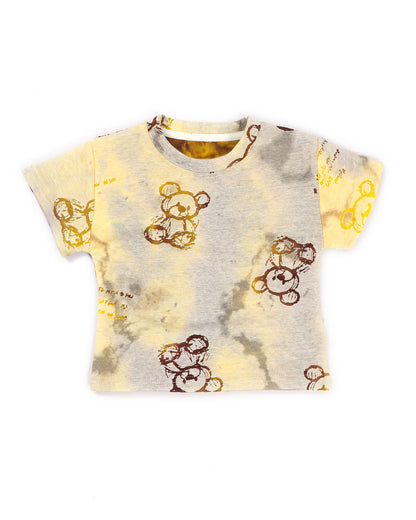 Textured Bear Face Tie-Dye T-Shirt & Denim Co-ord Set