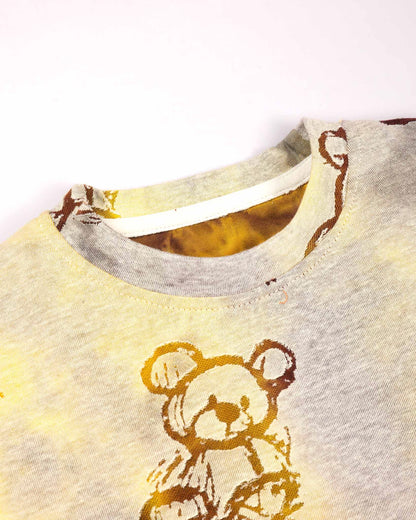 Textured Bear Face Tie-Dye T-Shirt & Denim Co-ord Set