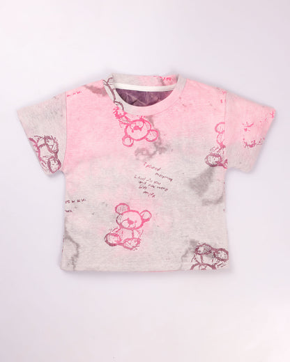 Textured Bear Face Tie-Dye T-Shirt & Denim Co-ord Set