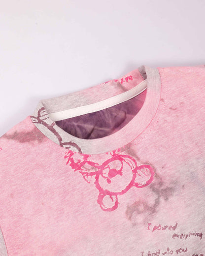 Textured Bear Face Tie-Dye T-Shirt & Denim Co-ord Set