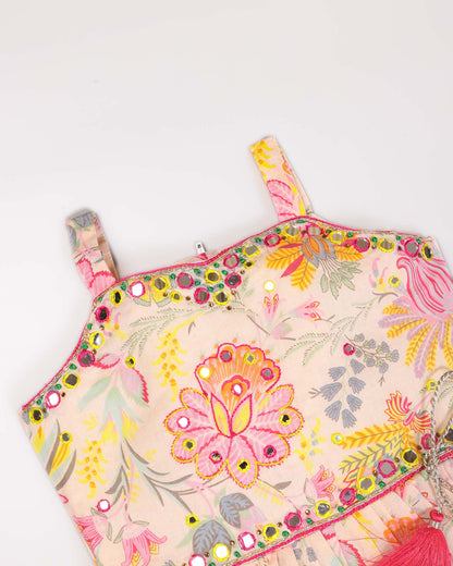 Folk Floral Peplum Sleeveless Kurti & Patiala Set