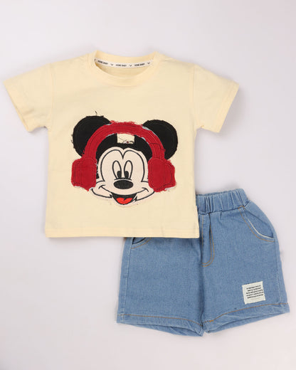 Mickey Mouse Appliquéd T-Shirt & Denim Co-ord Set